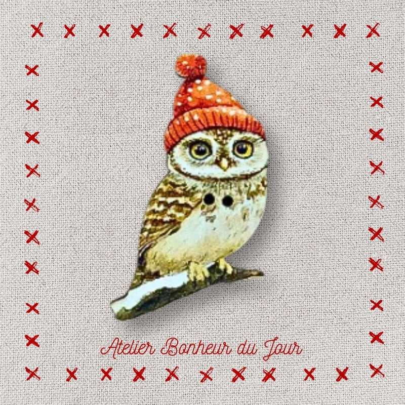 Decorative wooden button "Owl Denise" Atelier bonheur du jour