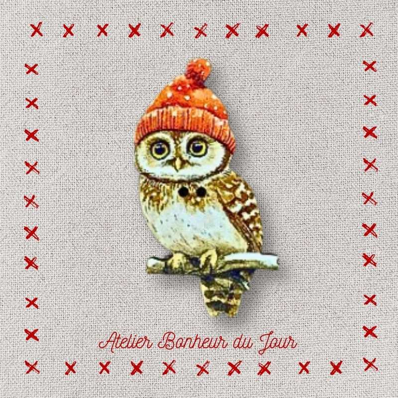 Decorative wooden button "Owl Garance" Atelier bonheur du jour