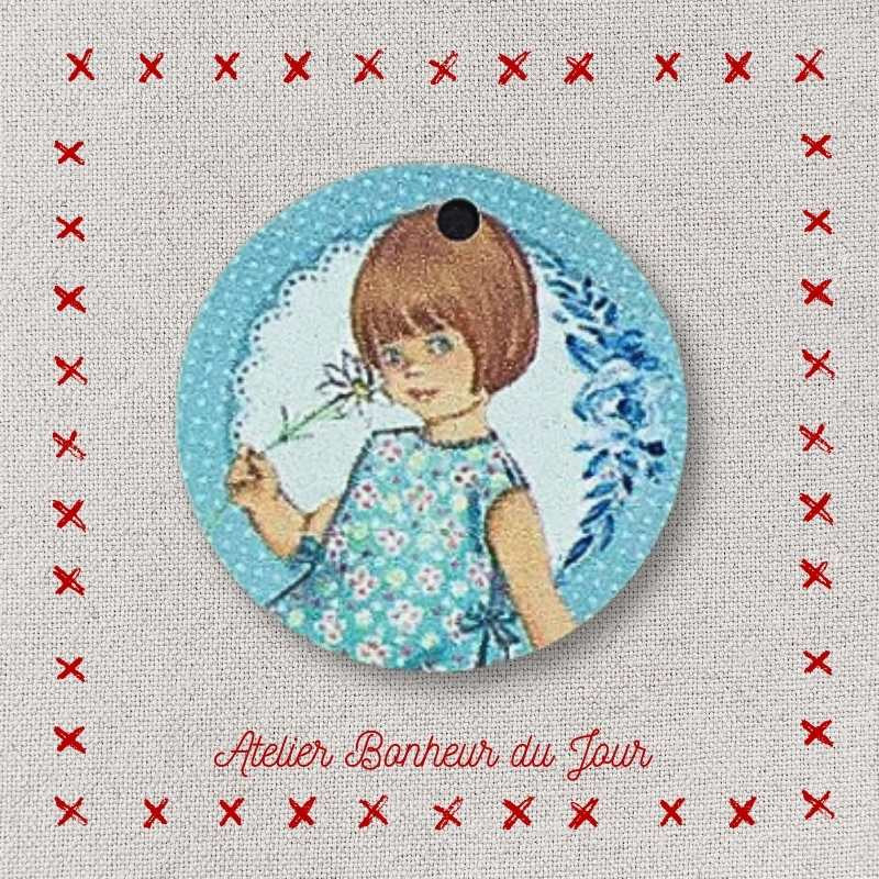 Bouton décoratif en bois "Fillette" Médaille à suspendre Atelier bonheur du jour