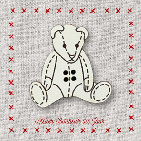 Decorative wooden button "Teddy cuddly" Atelier bonheur du jour