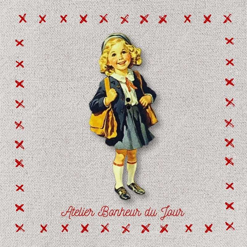 Decorative wooden button "little girl - Summer" Atelier bonheur du jour