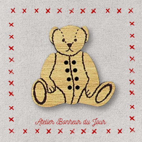 Decorative wooden button "Teddy gourmand" Atelier bonheur du jour