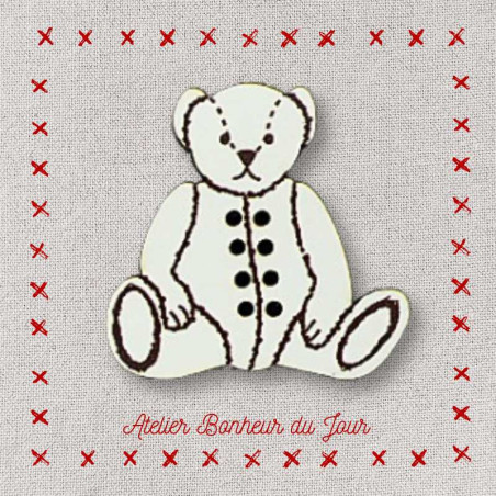 Decorative wooden button "Teddy gourmand" Atelier bonheur du jour