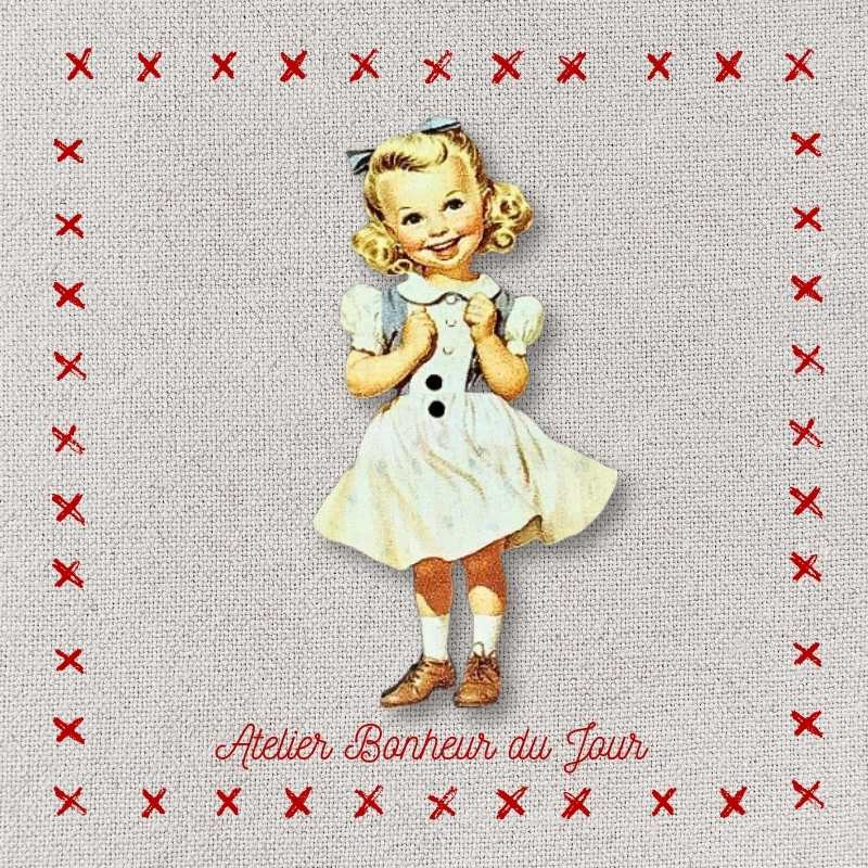 Decorative wooden button "little girl - Clémentine" Atelier bonheur du jour