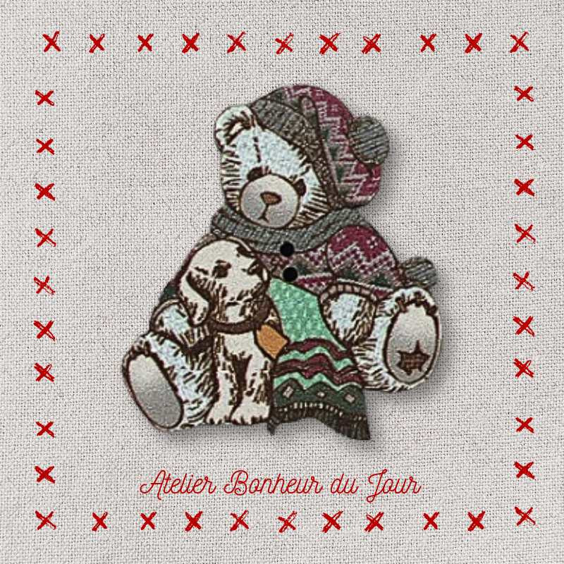 Decorative wooden button "Teddy little dog" Atelier bonheur du jour