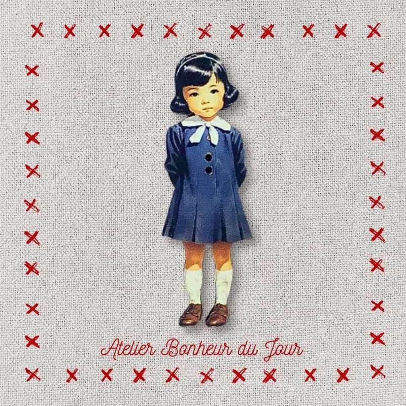 Decorative wooden button "little girl - Sakura" Atelier bonheur du jour