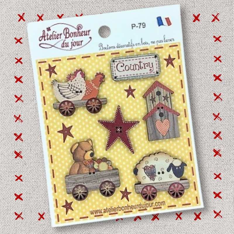 Decorative wooden buttons "Country" pouch Atelier Bonheur du jour