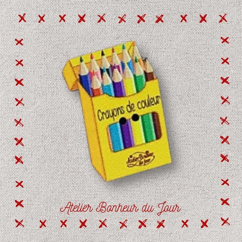 Bouton décoratif en bois "Boite crayons de couleur" Atelier bonheur du jour