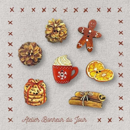 Boutons décoratifs en bois "Douceurs d'hiver" Atelier Bonheur du jour