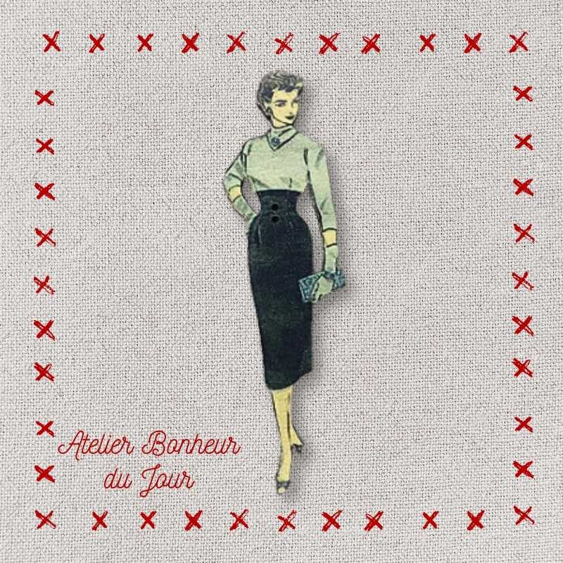 Decorative wooden button "Lady black skirt" Atelier bonheur du jour