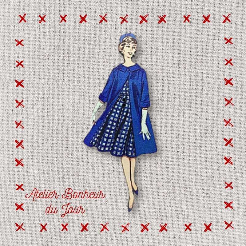 Decorative wooden button "Lady blue coat" Atelier bonheur du jour