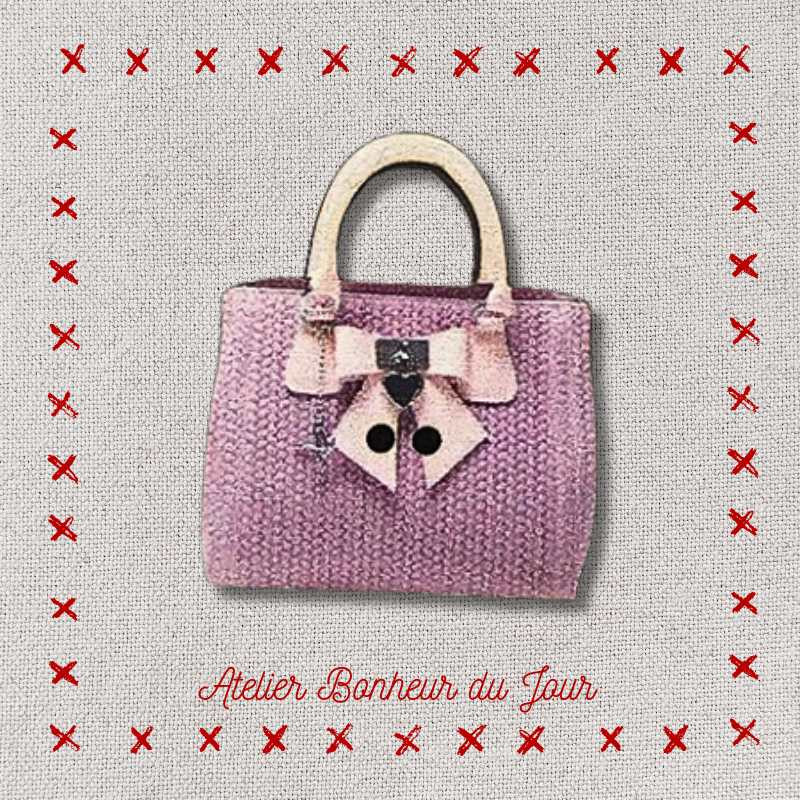 Bouton décoratif en bois "sac à main noeud rose" Atelier Bonheur du jour