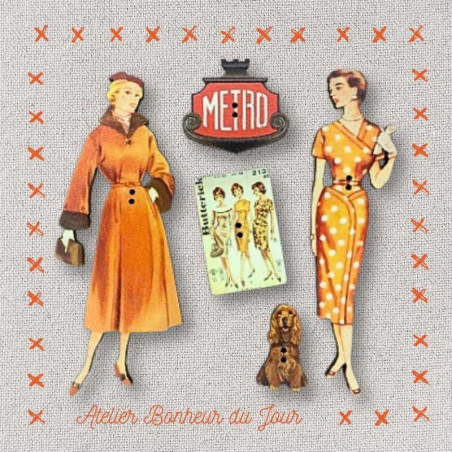 Decorative wooden button in pouch "Orange vintage fashion" Atelier Bonheur du jour