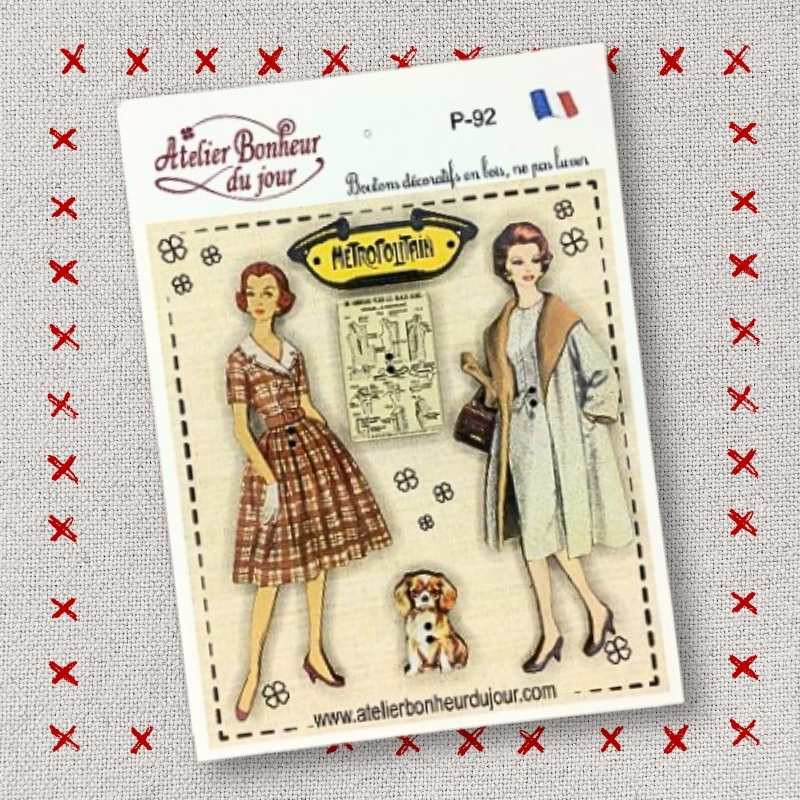 Decorative wooden button in pouch "Brown vintage fashion" Atelier Bonheur du jour