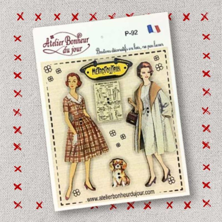 Decorative wooden button in pouch "Brown vintage fashion" Atelier Bonheur du jour