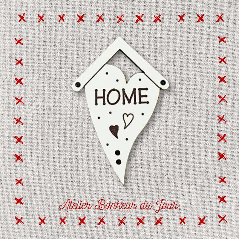 Decorative wooden button "Home heart birdhouse" Atelier bonheur du jour