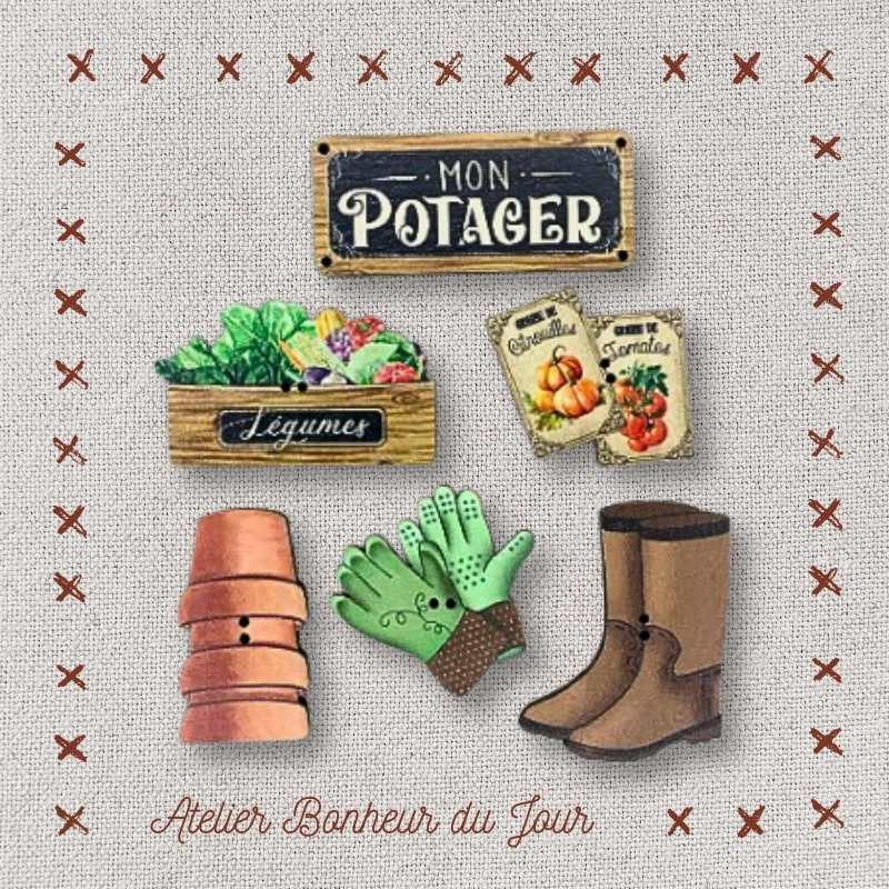 pochette boutons décoratifs en bois "Mon potager" Atelier Bonheur du jour