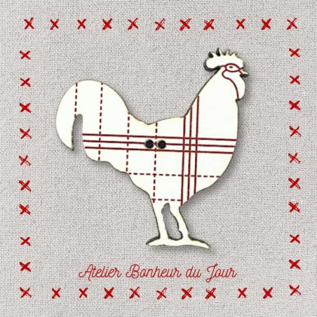 Decorative wooden button "Rooster tea towel" Atelier bonheur du jour