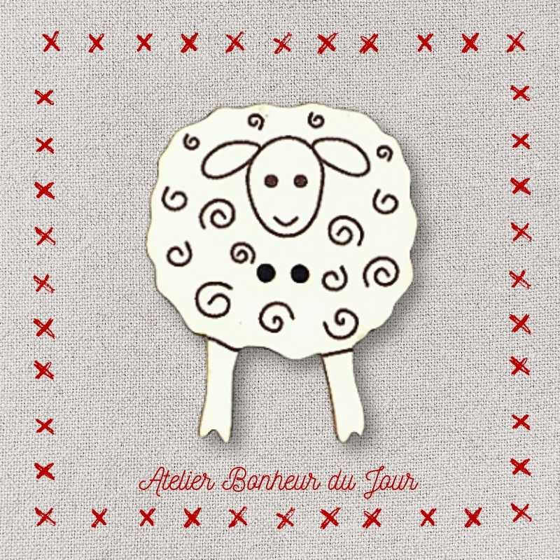 Decorative wooden button "Sheep facing" Atelier bonheur du jour