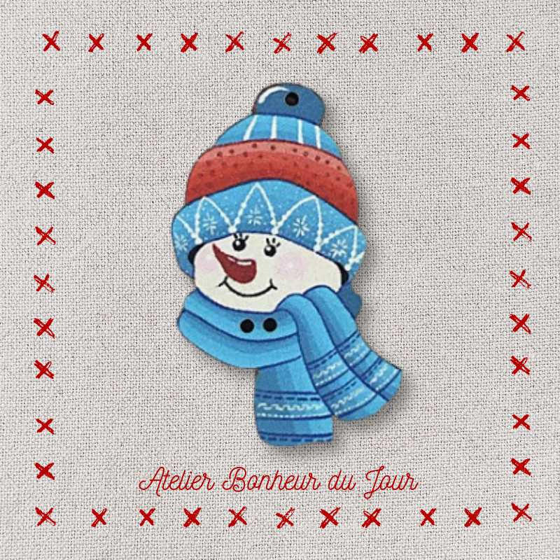Decorative wooden button "Snowman head" Atelier bonheur du jour