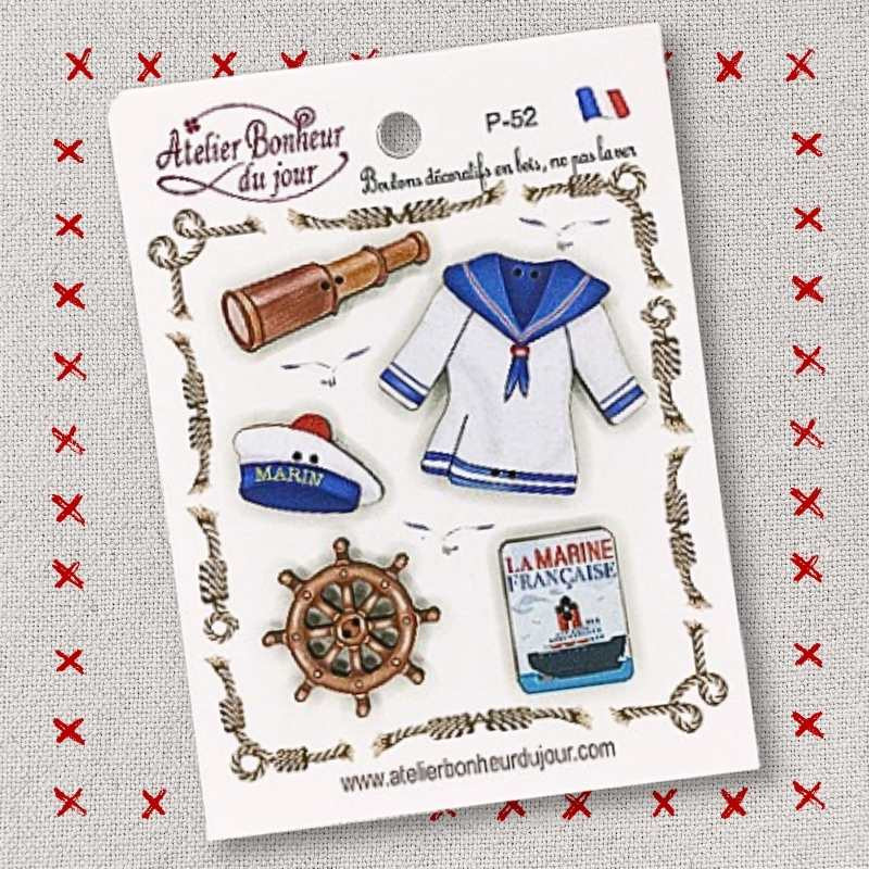 pochette boutons décoratifs en bois "La Marine Française" Atelier bonheur du jour