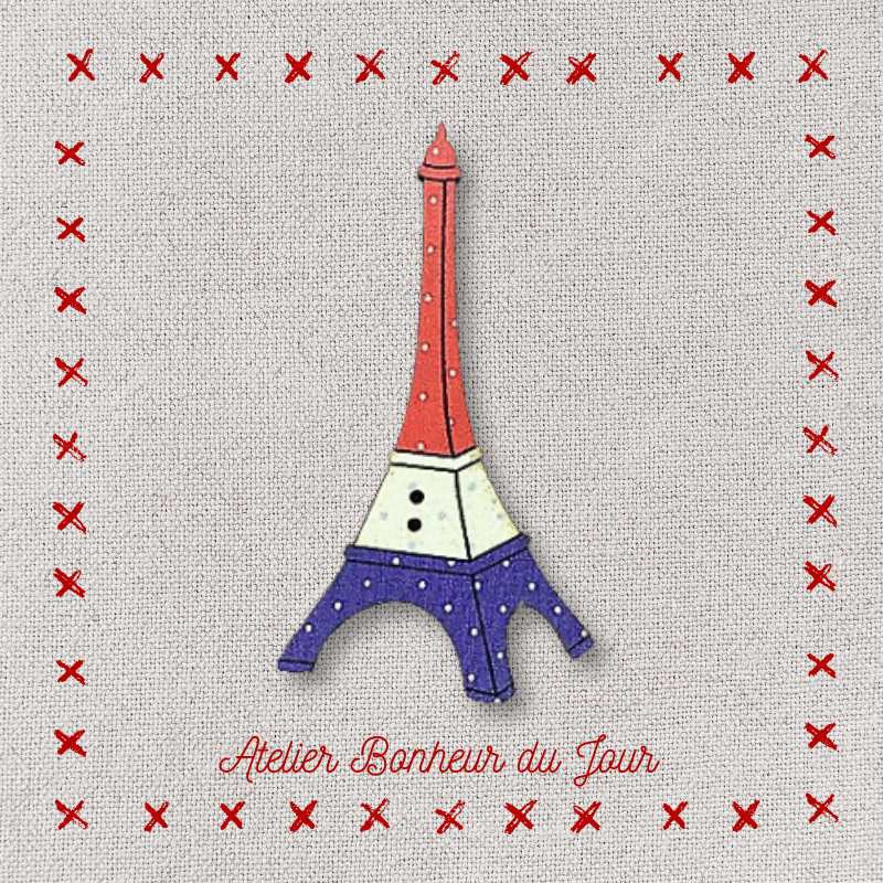 Bouton décoratif en bois "tour Eiffel - Bleu blanc rouge" Atelier Bonheur du jour
