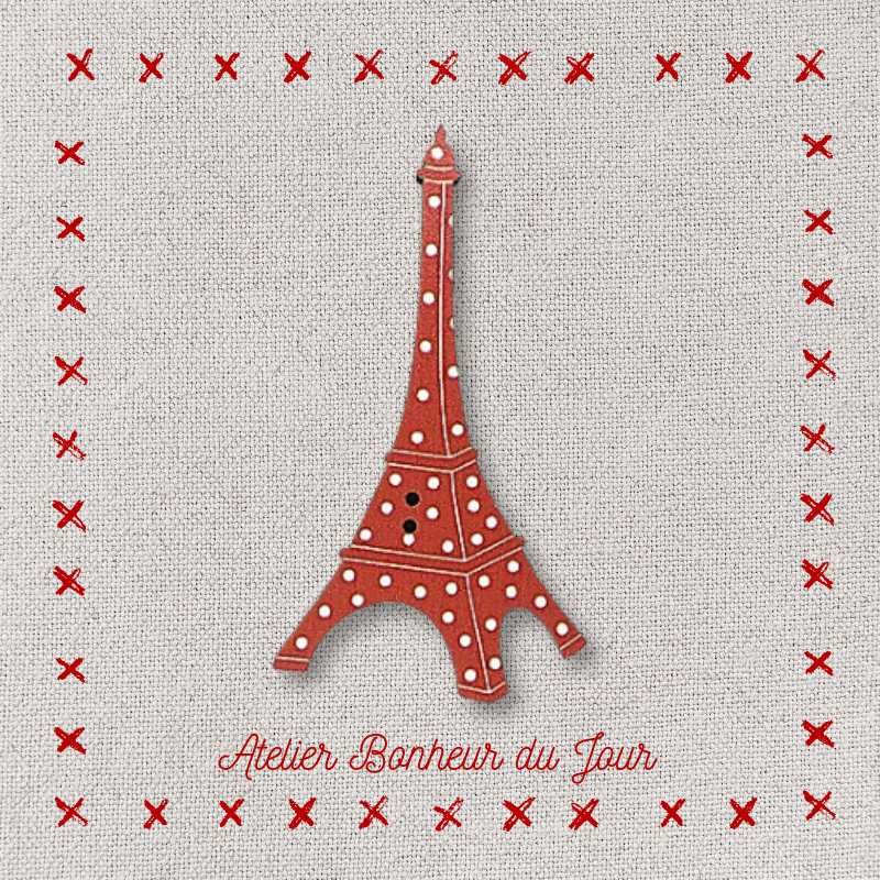 Bouton décoratif en bois "Tour Eiffel rouge à pois"