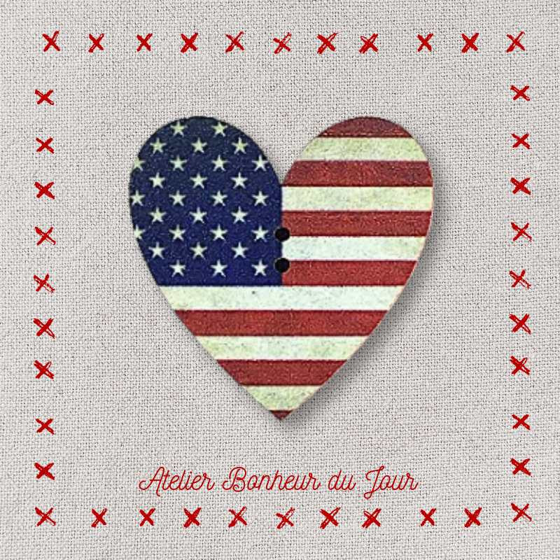 Bouton décoratif en bois "Coeur USA" Atelier Bonheur du jour