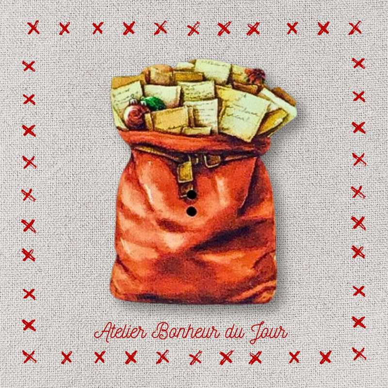 decorative wooden button "bag of letters" Atelier Bonheur du jour