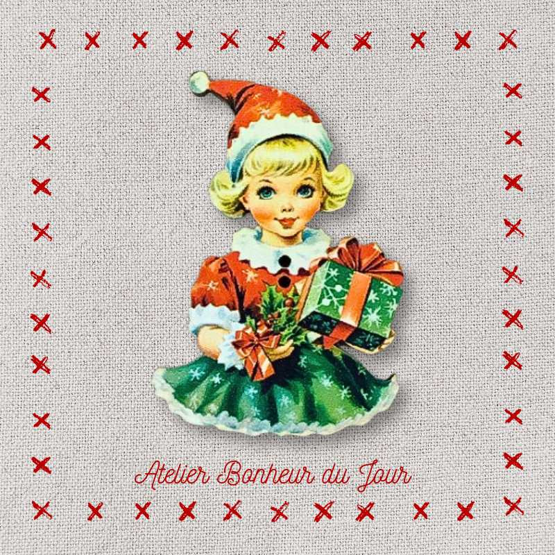 decorative wooden button "Little elf girl" Atelier Bonheur du jour