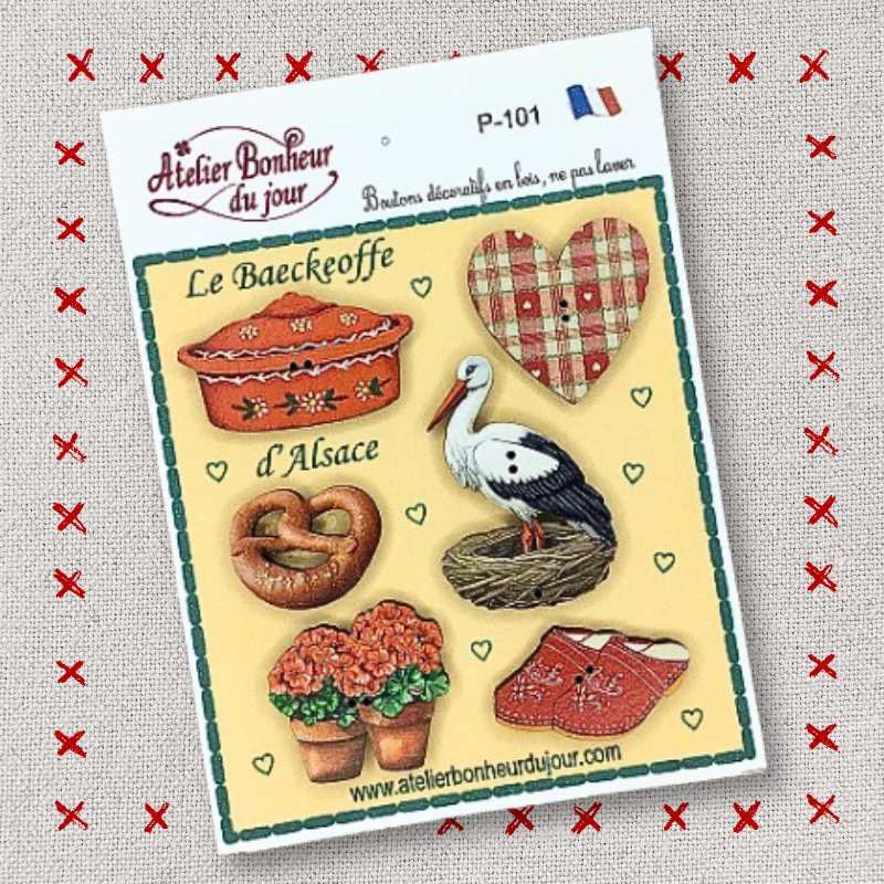 Pochette boutons décoratifs en bois "Le baeckeoffe d'Alsace" Atelier Bonheur du jour