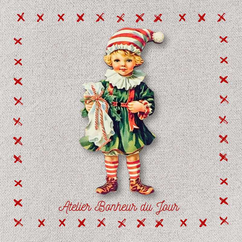 decorative wooden button "Little elf boy" Atelier Bonheur du jour