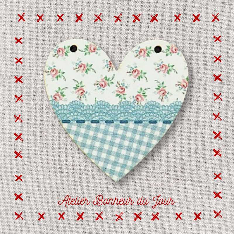 Decorative wooden button "Justine lace heart" Atelier bonheur du jour