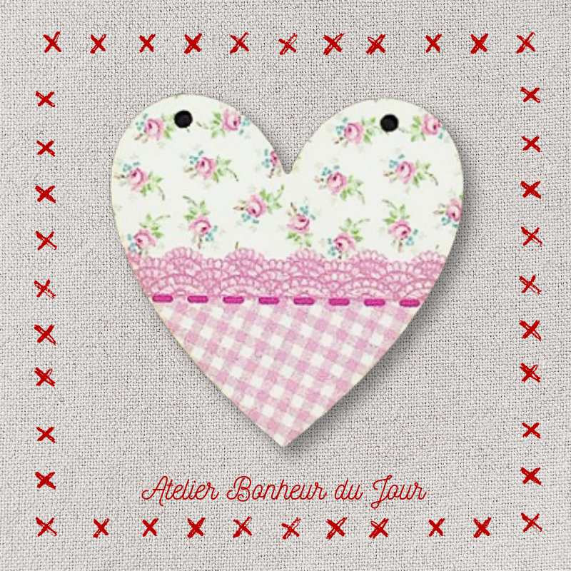 Decorative wooden button "Justine lace heart" Atelier bonheur du jour