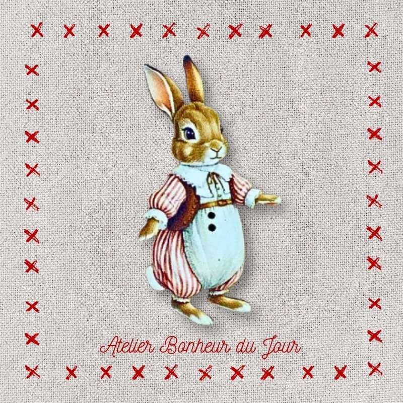 Decorative wooden button "Hortense the rabbit" Atelier bonheur du jour