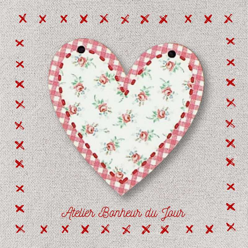 Bouton bois "Coeur vichy...