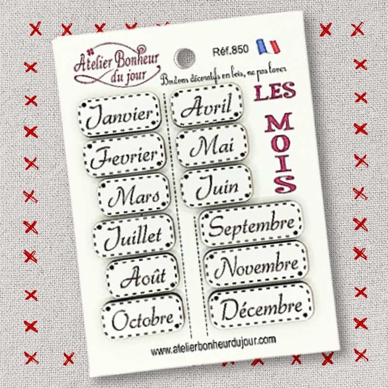 Pochette de boutons décoratifs en bois "LES MOIS" Atelier bonheur du jour