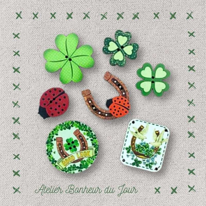pochette boutons décoratifs en bois "Porte-bonheur" Atelier Bonheur du jour