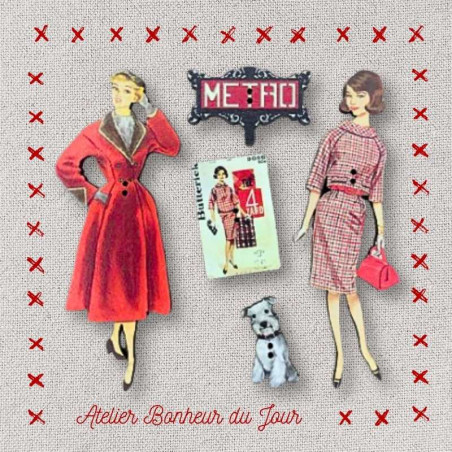 Pochette boutons décoratifs en bois "Mode Vintage rouge" Atelier Bonheur du jour