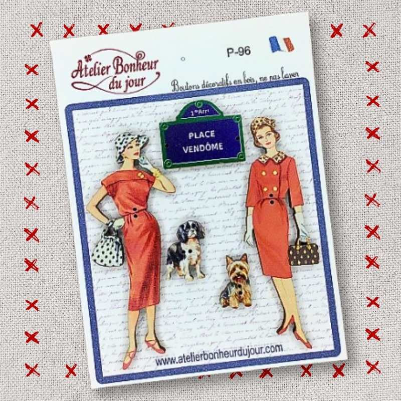 Decorative wooden button in pouch "Place Vendome" Atelier Bonheur du jour