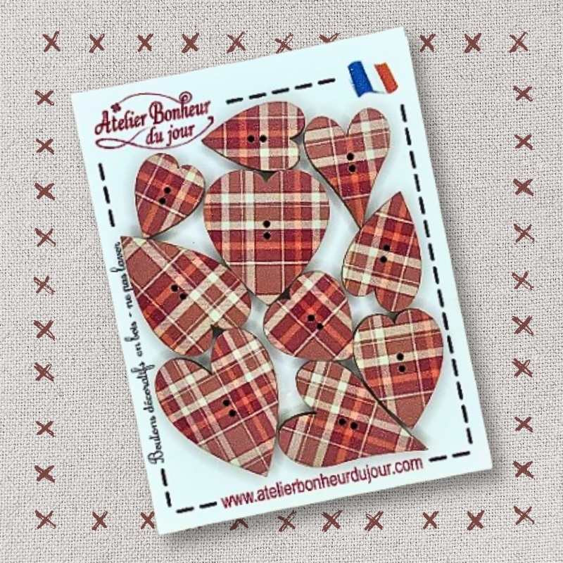 boutons décoratifs en bois "Coeurs rouges foncés" Atelier Bonheur du jour
