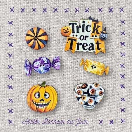 boutons décoratifs en bois "Des bonbons ou un sort" Atelier Bonheur du jour