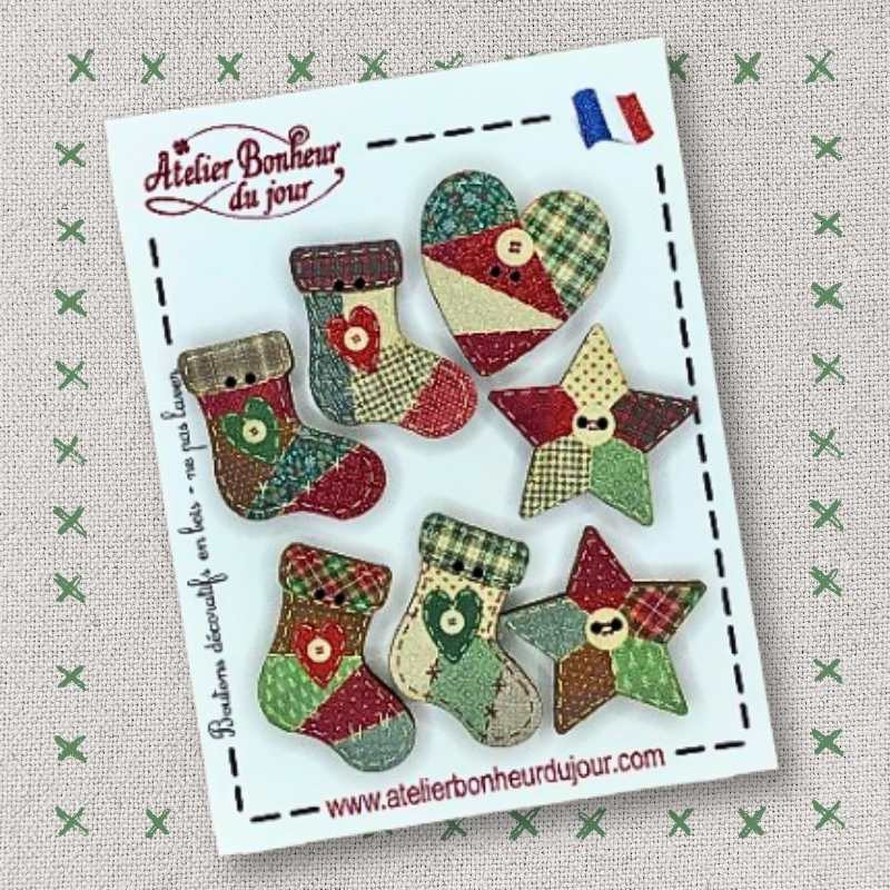 boutons décoratifs en bois "Chaussettes Patch" Atelier Bonheur du jour
