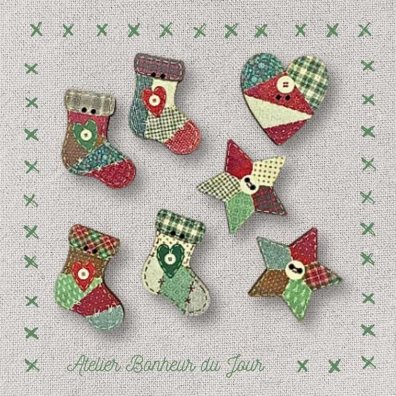 boutons décoratifs en bois "Chaussettes Patch" Atelier Bonheur du jour