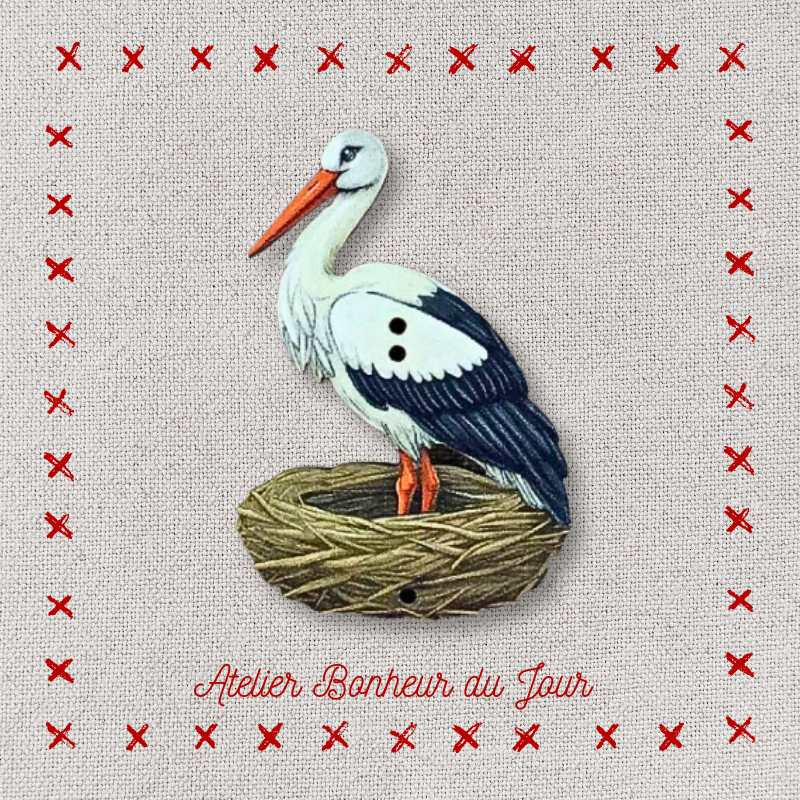 Decorative wooden button "stork" Atelier Bonheur du jour