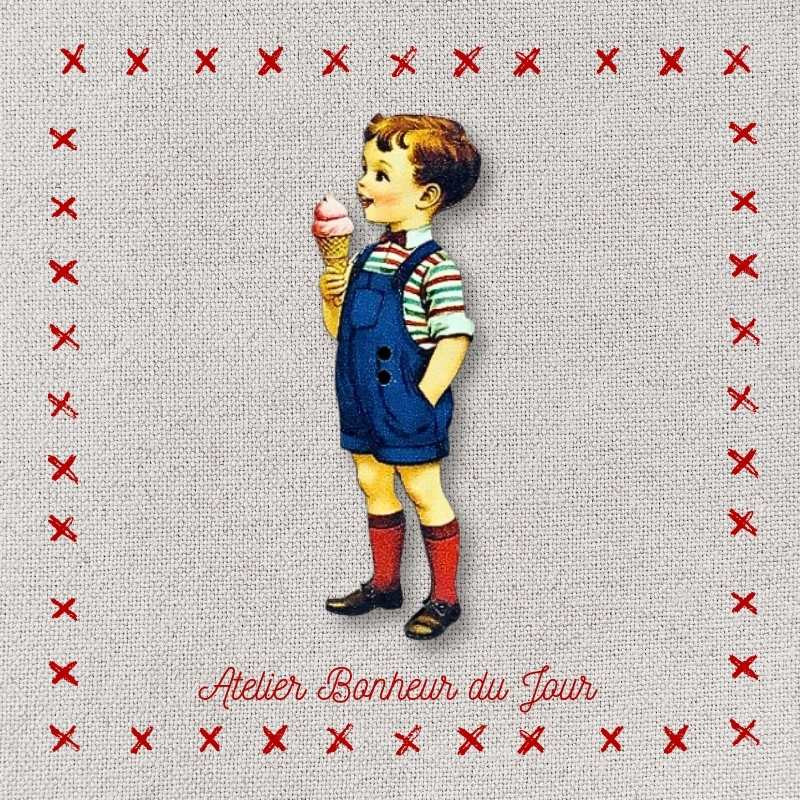 Decorative wooden button "Nicolas and his Ice Cream" Atelier bonheur du jour