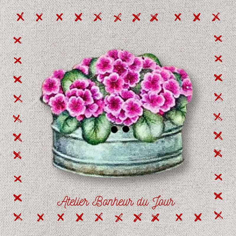 Decorative wooden button “Geranium basin” Atelier bonheur du jour