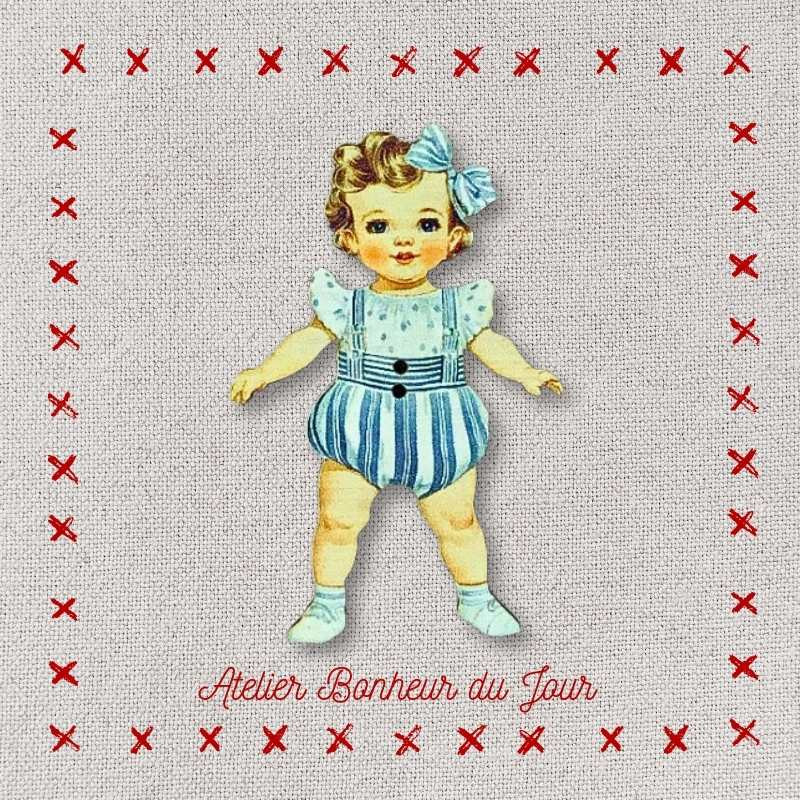 Decorative wooden button "Baby in bloomers" Atelier bonheur du jour