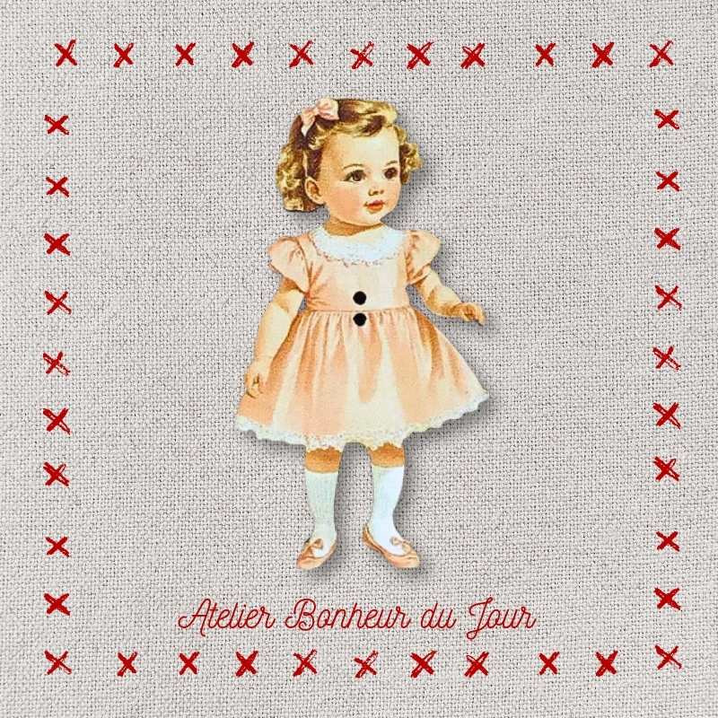 Decorative wooden button "Little girl Juliette" Atelier bonheur du jour