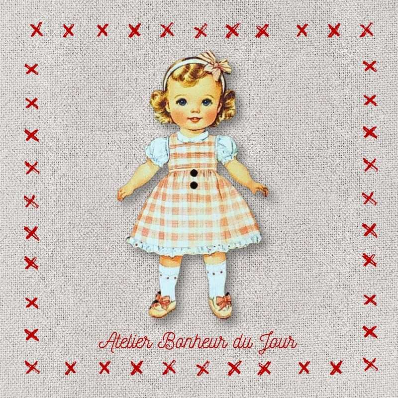 Decorative wooden button "Little girl Violette" Atelier bonheur du jour